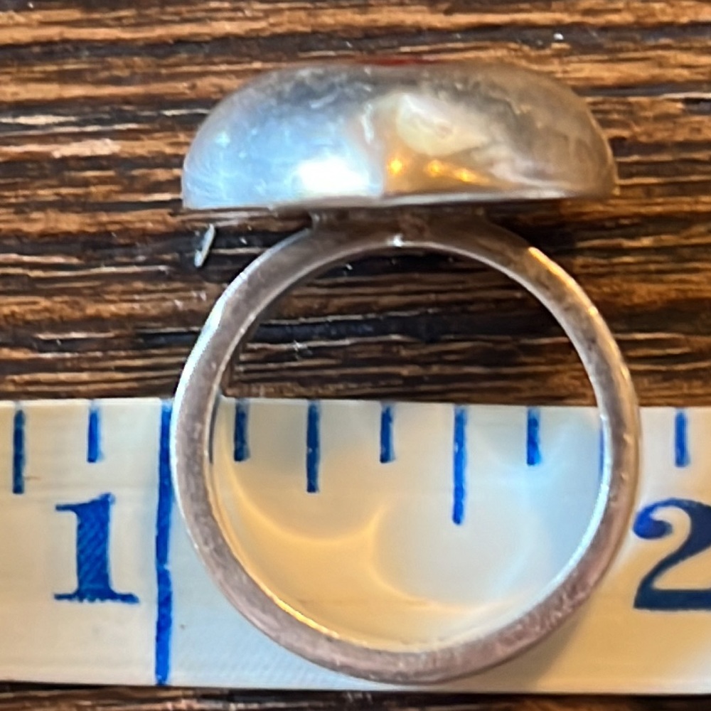 Heavy Solid Sterling Silver Heart Ring With Red J… - image 8